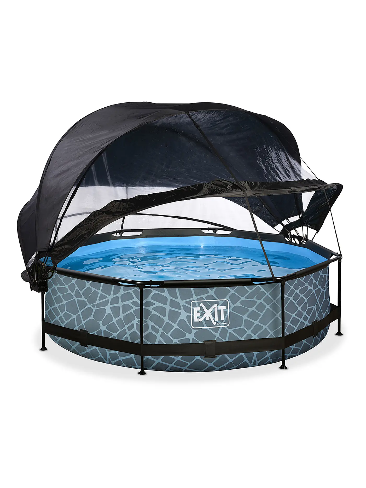 EXIT TOYS | Stone Pool 300x76cm mit Abdeckung, Sonnensegel und Filterpumpe | 